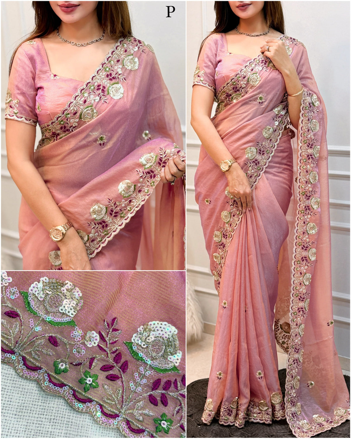 Shafali Rose Pink Embroidered Valetino Silk Saree