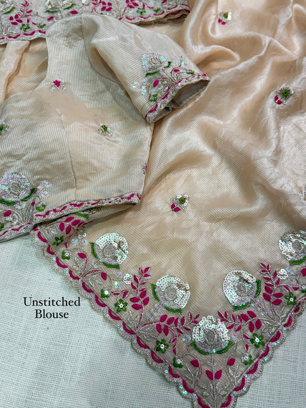Shafali Ivory Embroidered Valetino Silk Saree