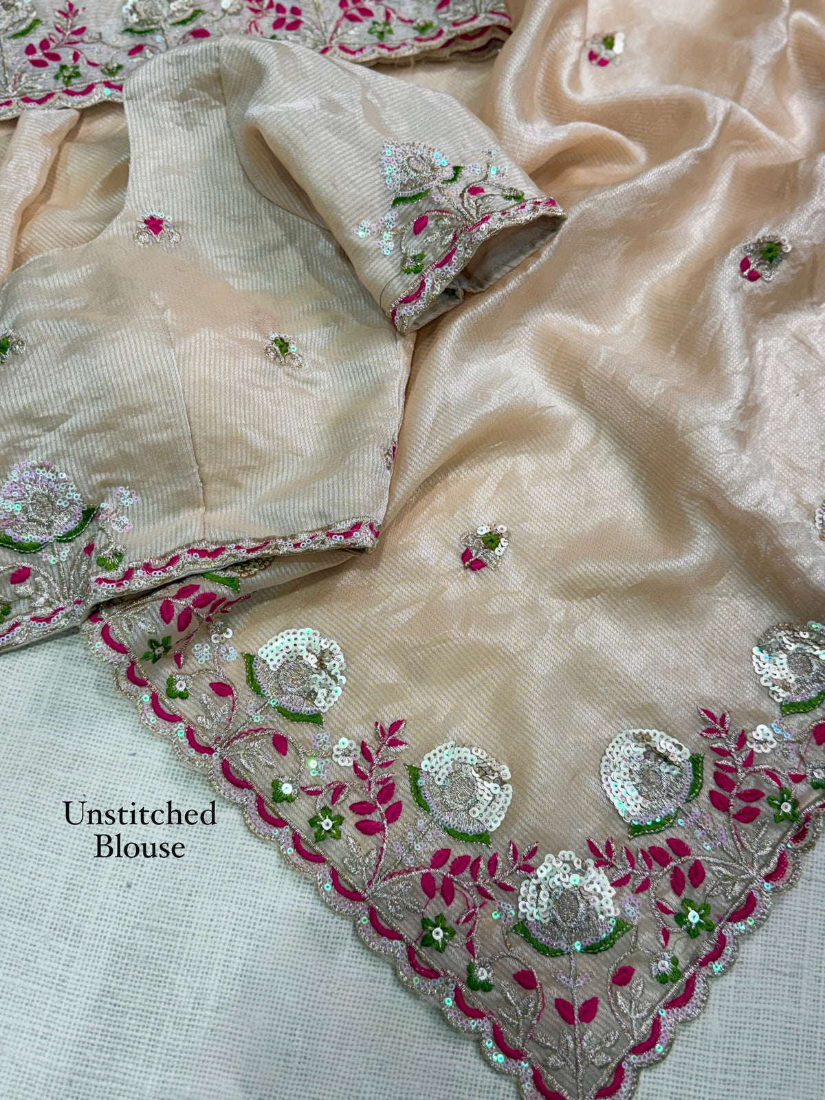 Shafali Ivory Embroidered Valetino Silk Saree