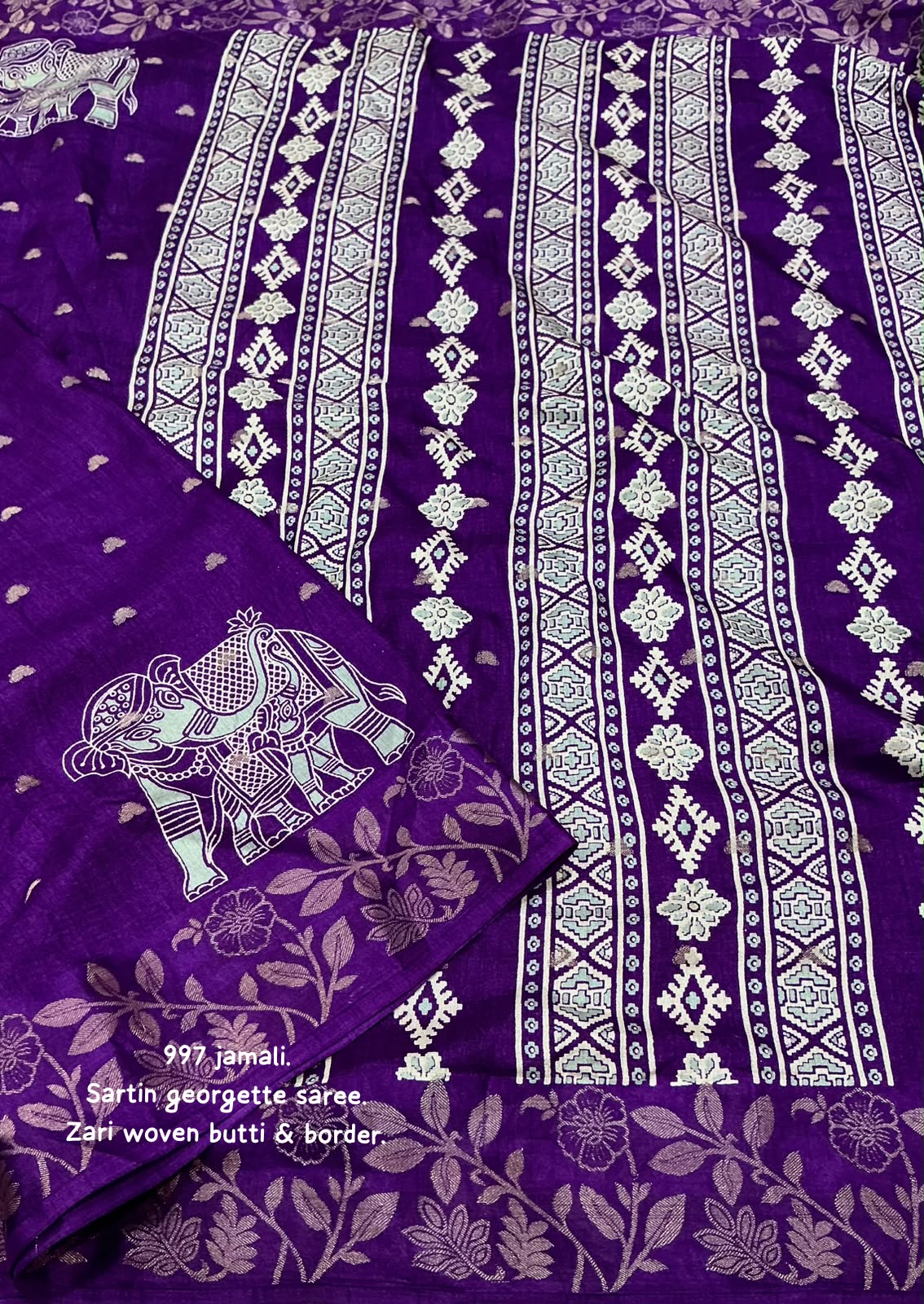 AK-997 Purple Elephant Satin Georgette Saree