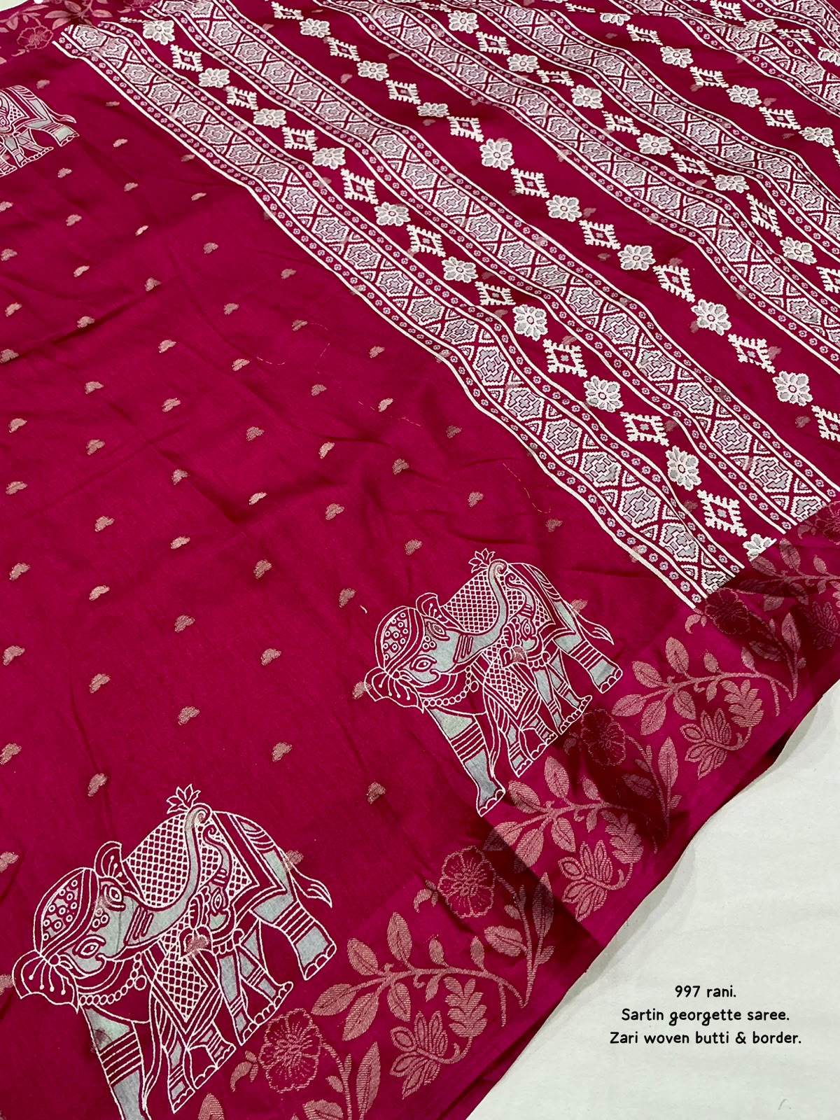 AK-997 Rani Pink Elephant Satin Georgette Saree