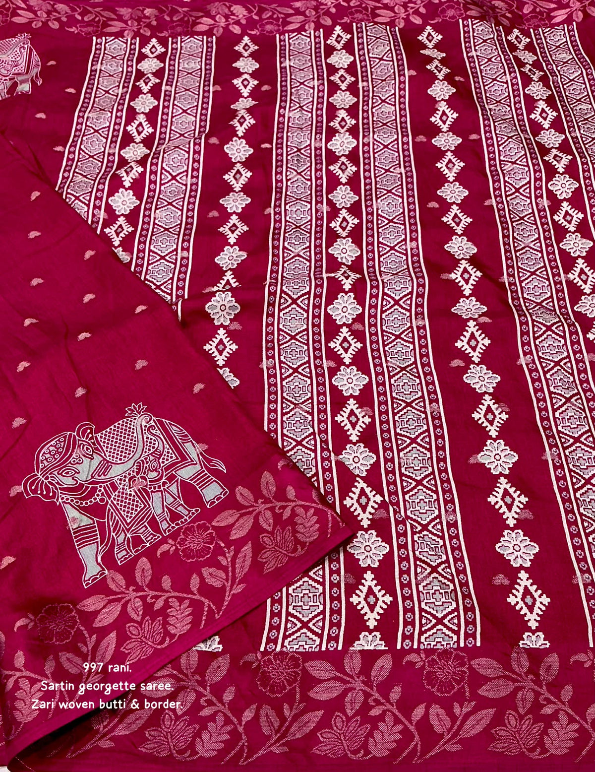 AK-997 Rani Pink Elephant Satin Georgette Saree