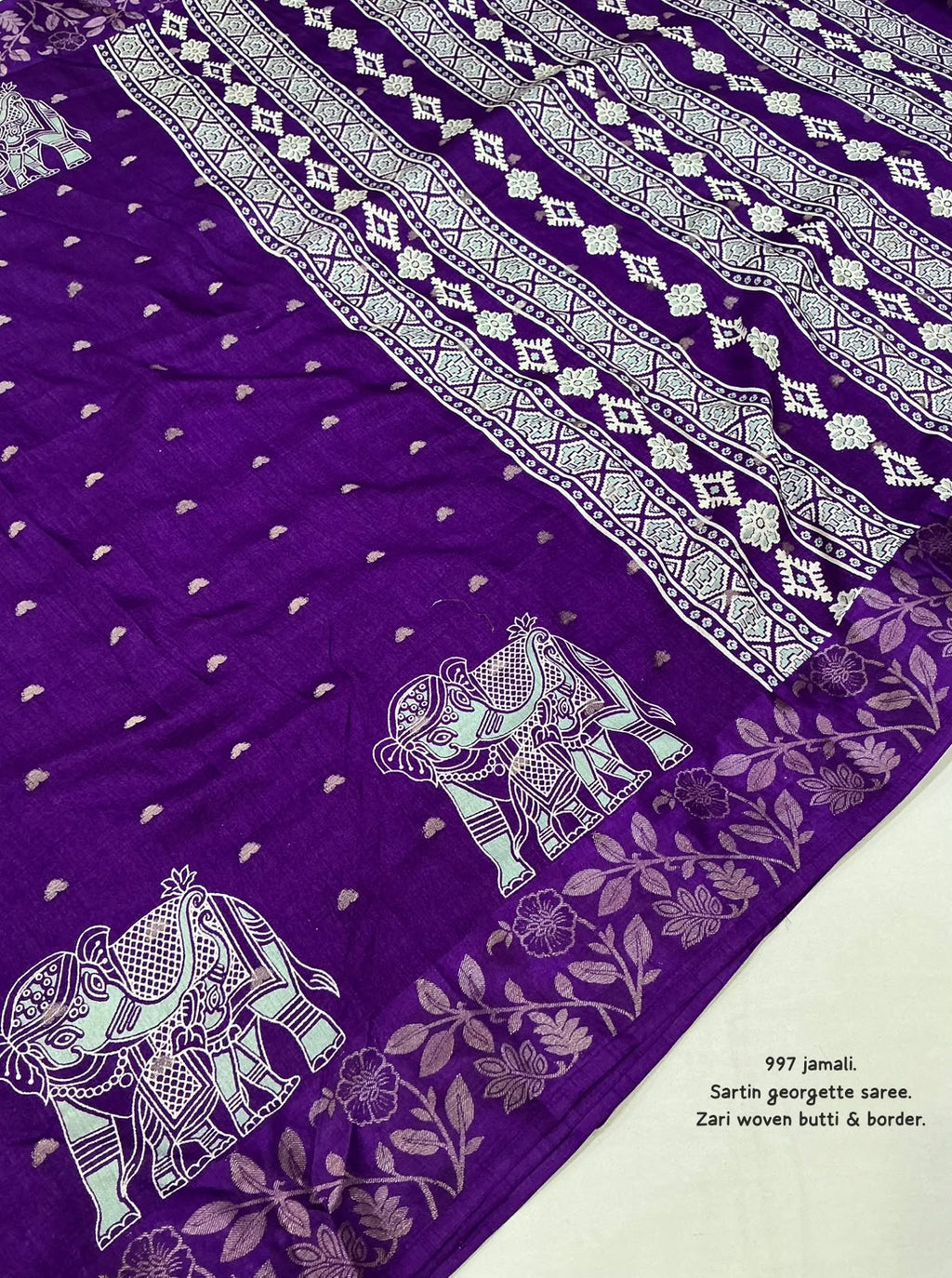 AK-997 Purple Elephant Satin Georgette Saree