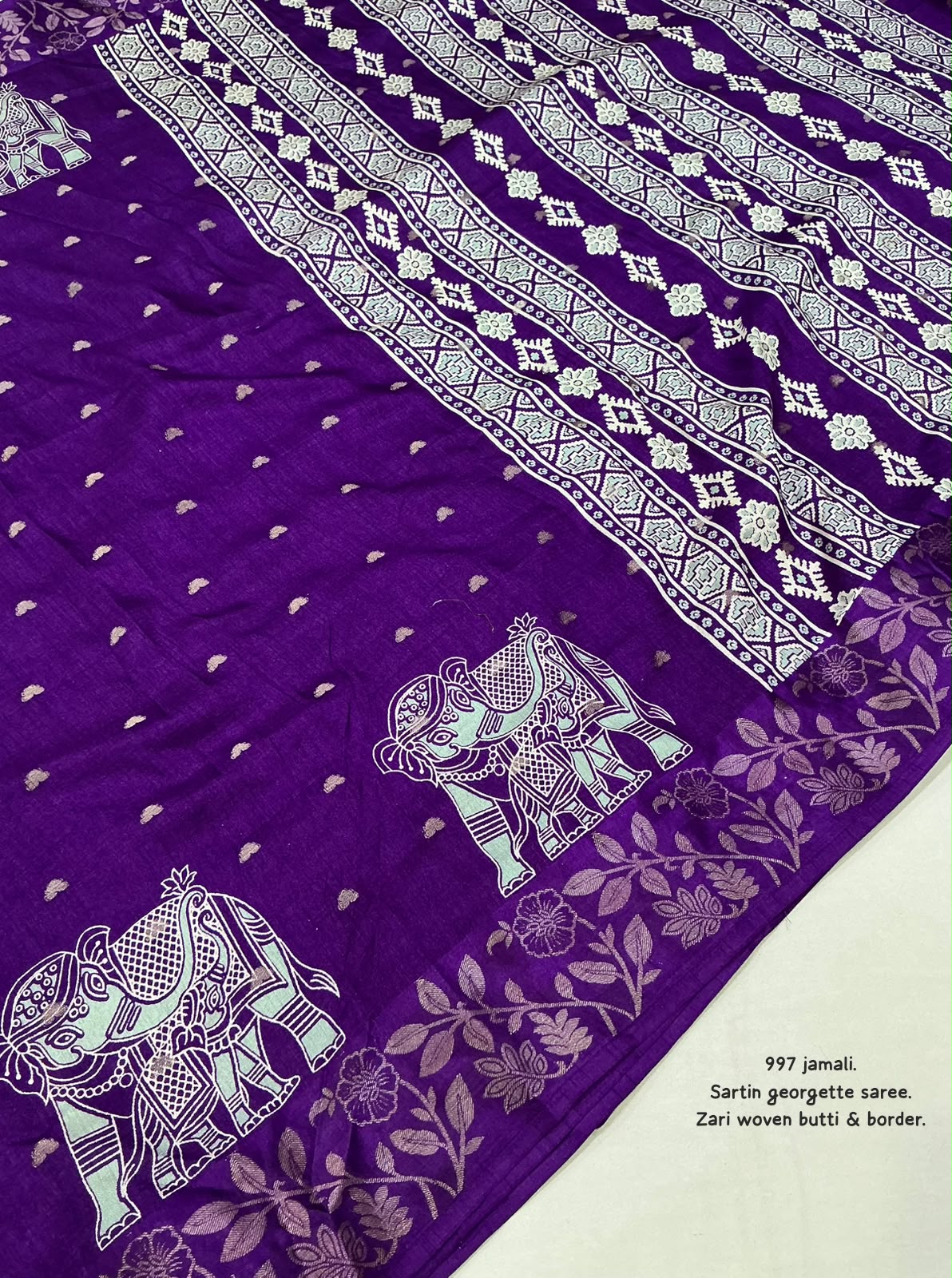 AK-997 Purple Elephant Satin Georgette Saree