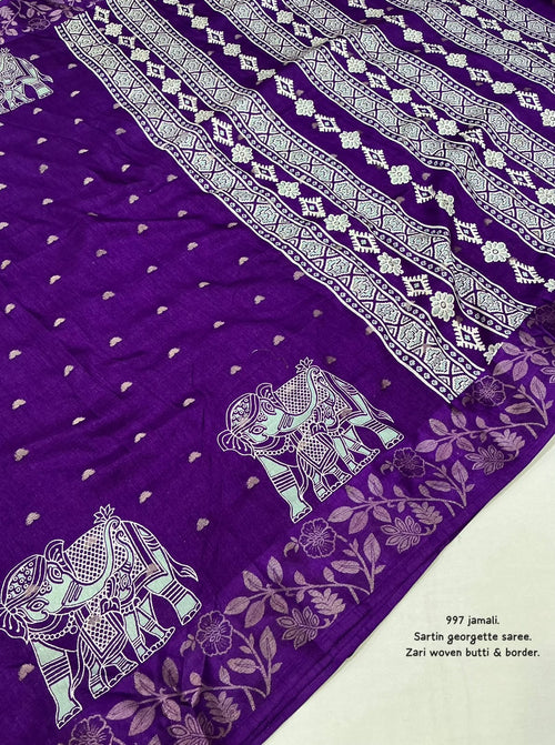 AK-997 Purple Elephant Satin Georgette Saree