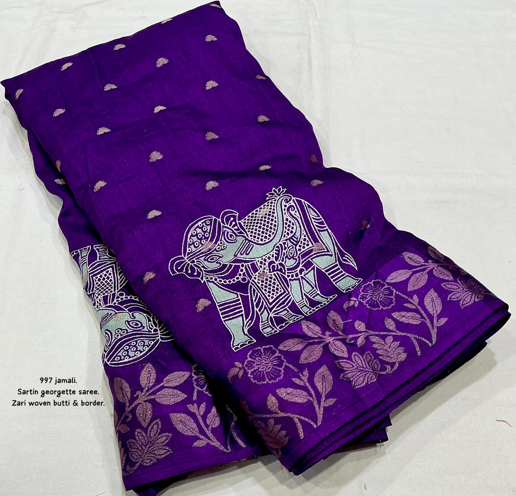 AK-997 Purple Elephant Satin Georgette Saree
