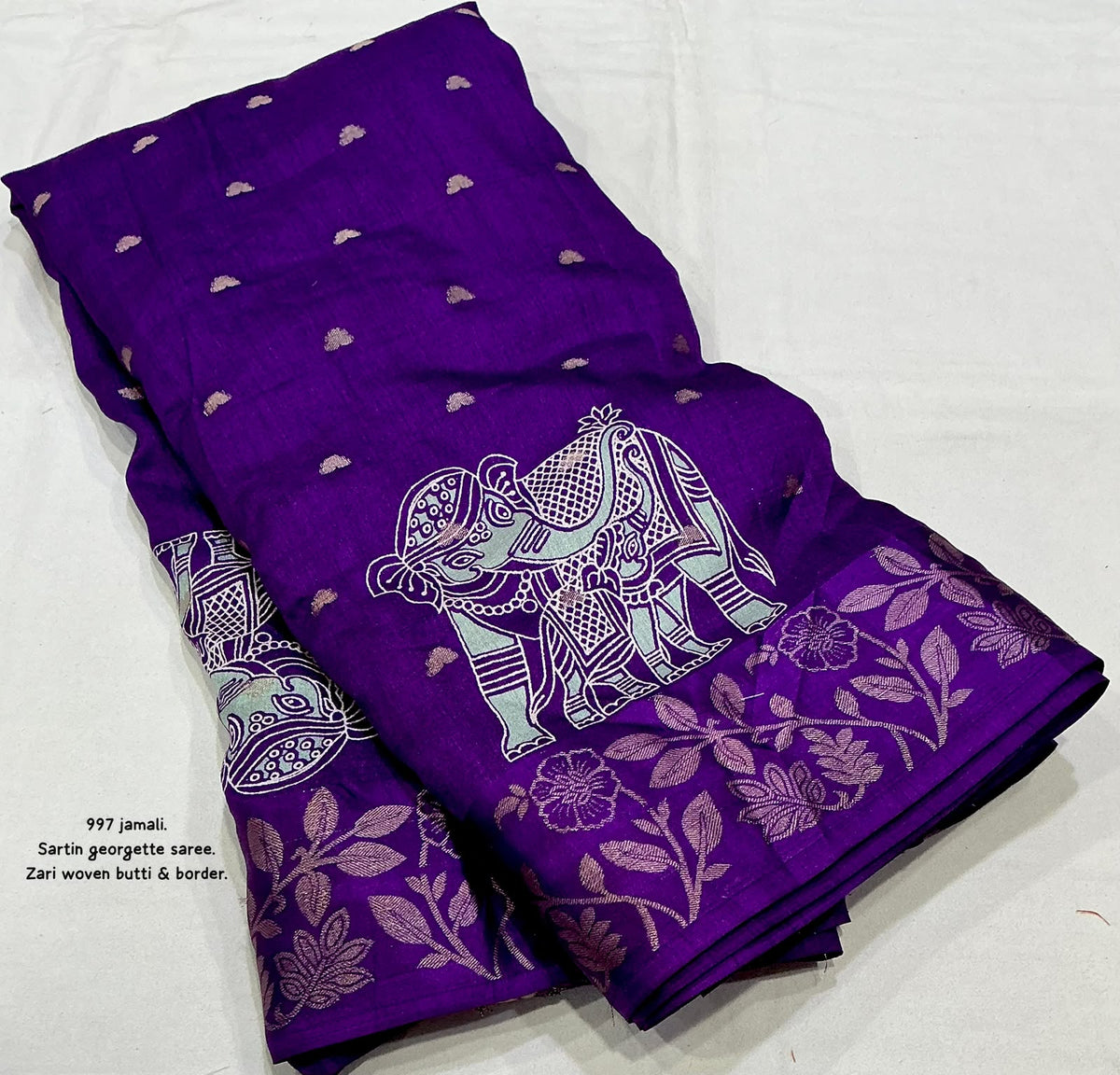AK-997 Purple Elephant Satin Georgette Saree