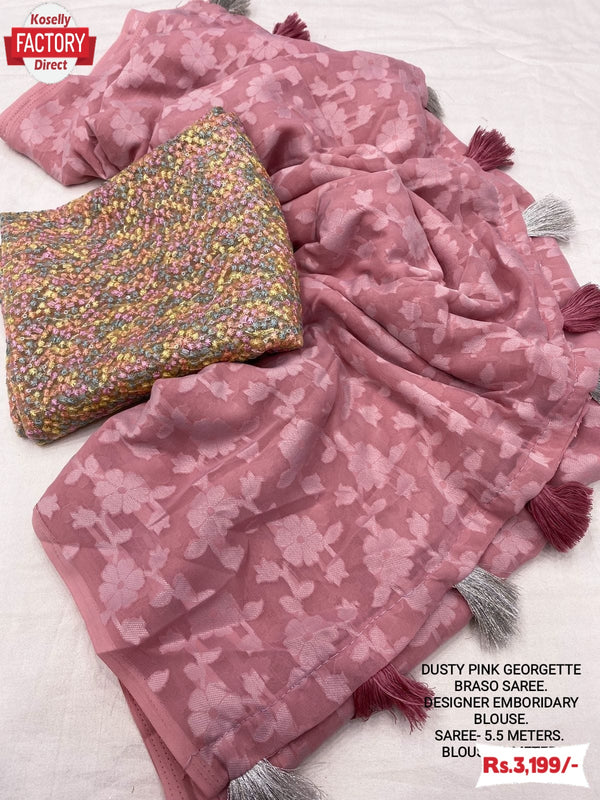 Dusty Pink Georgette Brasso Partywear Saree