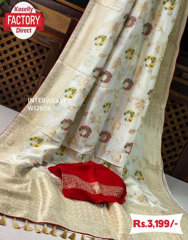 White Pure Dola Silk Rich Zari and Meenakari Worked Saree