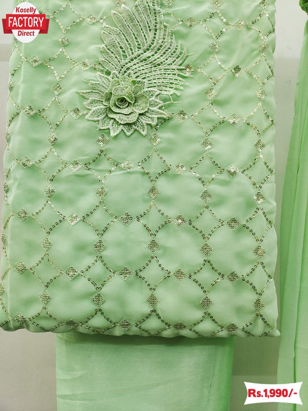 Green Georgette Sequins Embroidered Kurtha Suruwal Piece
