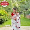 White Pure Chanderi Cotton Rose Embroidered Saree