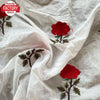 White Pure Chanderi Cotton Rose Embroidered Saree