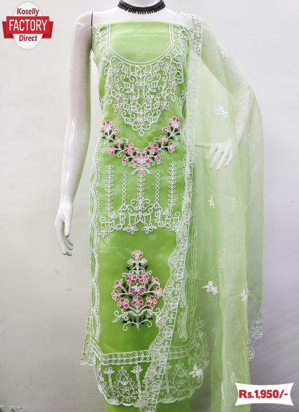 Light Green Organza Embroidered Kurtha Suruwal Piece