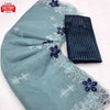Dusty Blue Georgette Multi-embroidered Fancy Saree