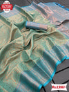 Sea Blue Kanjivaram Silk Copper Zari Weaving Saree
