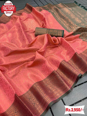 Peach Kanjivaram Silk Copper Zari Weaving Saree