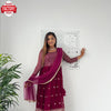 Wine Crush Georgette Kurtha Palazzo Dupatta Set