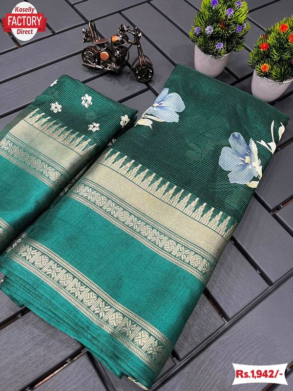 Dark Green Soft Silk Saree With Weaving Border