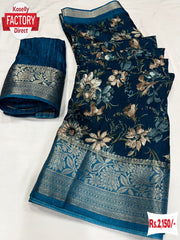 Blue Dola Silk Saree With Banarasi Border