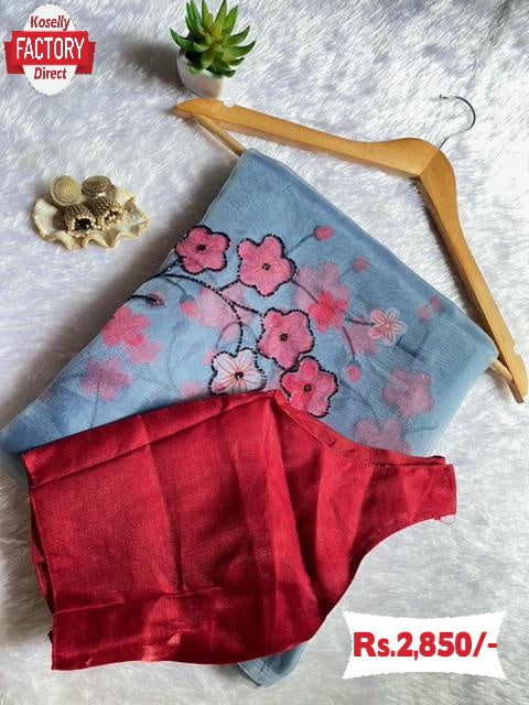 Ash Handwork Organza Fancy Saree With Readymade Blouse