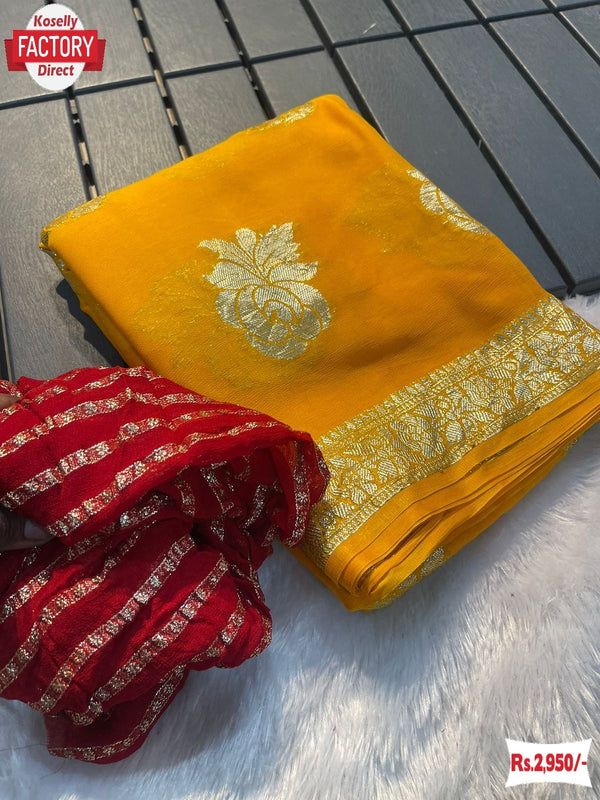 Yellow Viscose Georgette Banarasi Saree