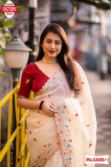 Off-white Soft Organza Partywear Fancy Saree