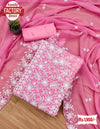Pink Georgette Embroidered Kurtha Suruwal Piece