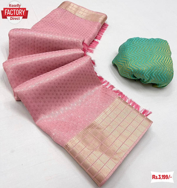 Baby Pink Kora Silk Partywear Saree