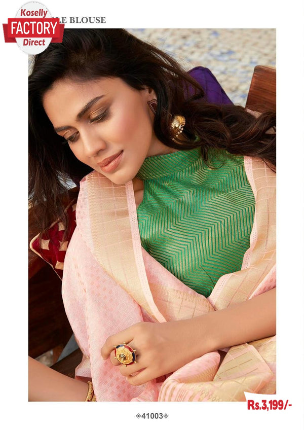 Baby Pink Kora Silk Partywear Saree