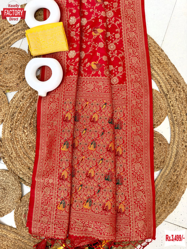 Red Viscose Paithani Silk Partywear Saree