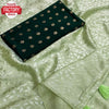 Dusty Green Crepe Chiffon Saree With Green Blouse