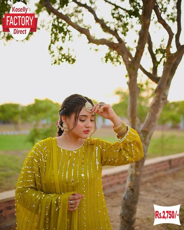 Parrot Green Georgette Partywear Kurtha Sharara Set