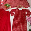 Red Georgette Partywear Kurtha Sharara Set