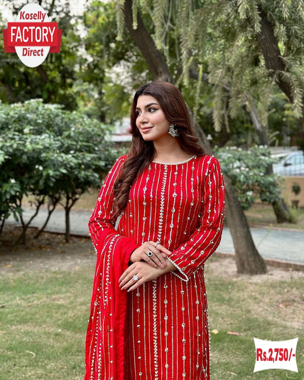 Red Georgette Partywear Kurtha Sharara Set