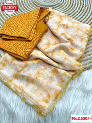 Yellow Pure Chiffon Saree With Stitched Blouse