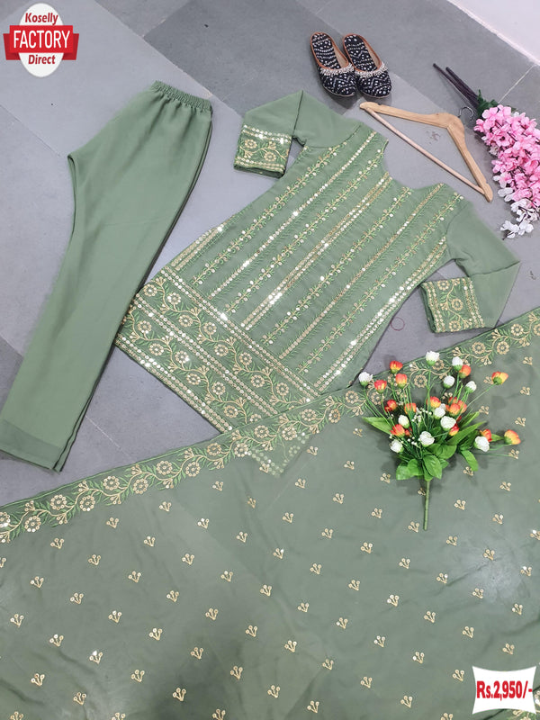 Light Green Embroidered Kurtha Pant Dupatta Set