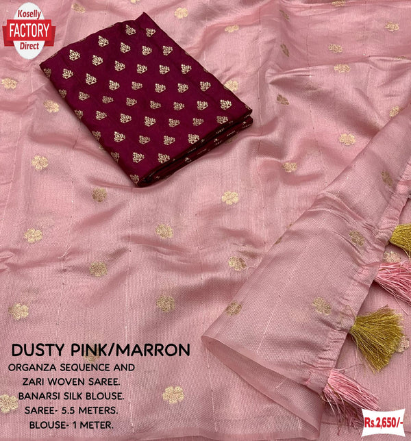 Dusty Pink Soft Organza Sequins And Zari Worked Saree