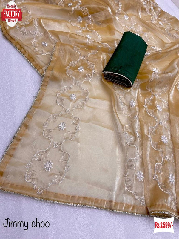 Golden Jimmy Choo Embroidered Partywear Saree