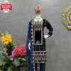 Navy Blue Velvet Embroidered Kurtha Pant Dupatta Set