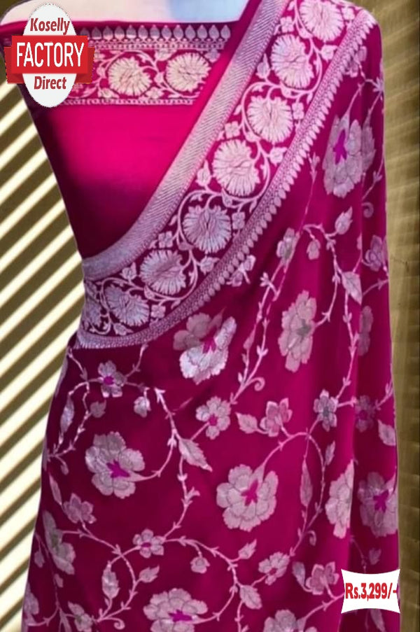 Pink Banarasi Georgette Khadi Silk Saree