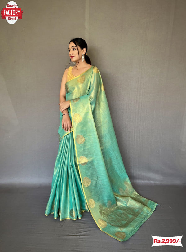 Mint Tissue Silk Saree With Jacquard Weaving