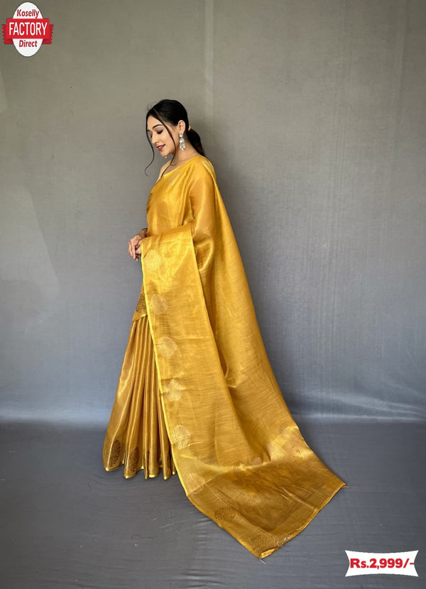 Golden Tissue Silk Saree With Jacquard Weaving
