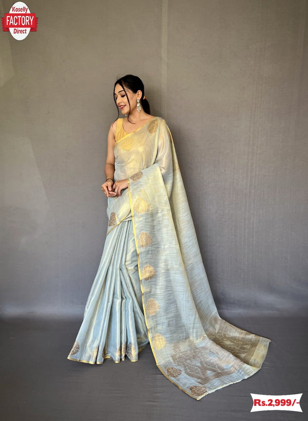 Light Grey Tissue Silk Saree With Jacquard Weaving