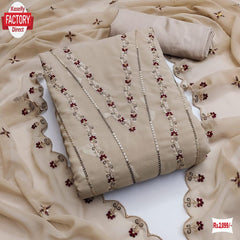 Beige Georgette Multi-sequins Embroidered Kurtha Suruwal Piece