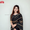 Black Pure Georgette Zari Striped Saree With Stitched Blouse