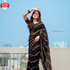 Black Pure Georgette Zari Striped Saree With Stitched Blouse