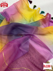 Pure Organza Multi-color Foil Work Saree