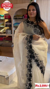White Pure Tabby Organza Saree With Scalping Work
