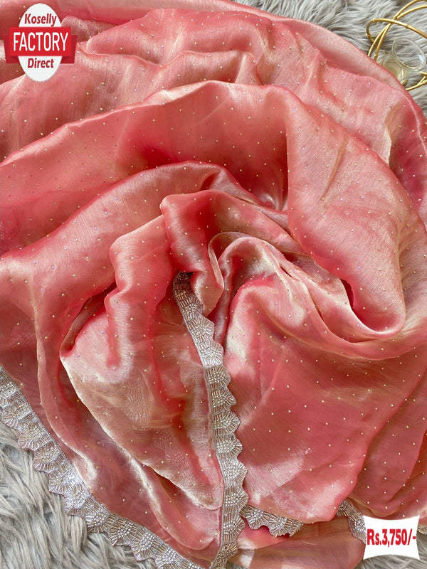 Dark Peach Jimmy Choo Zarkan Border Partywear Saree