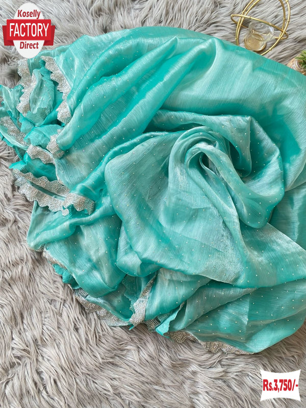 Aqua Blue Jimmy Choo Zarkan Border Partywear Saree
